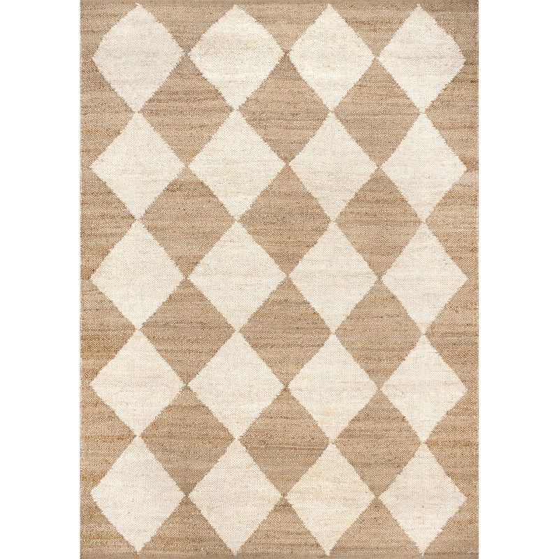 Louie Diamond Checkerboard Natural Jute Flat Woven Area Rug, 4' x 6'