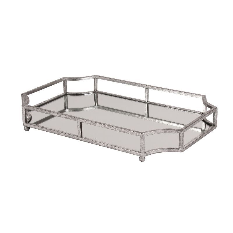 Silver Mirrored Glass Rectangular Decorative Tray