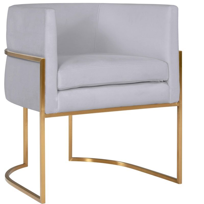Contemporary Grey Velvet Upholstered Arm Chair with Gold Metal Base