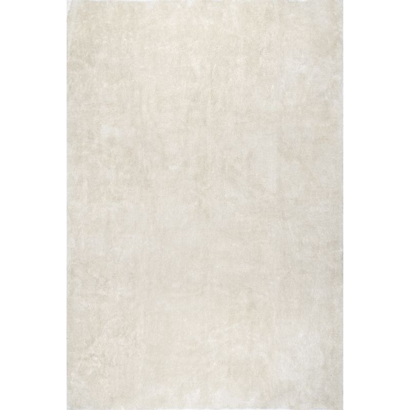 Cream Square Easy-Care Synthetic Shag Rug