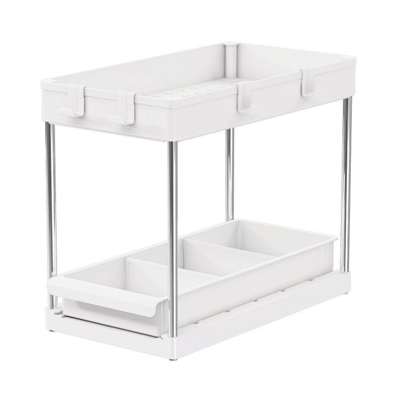 Simplify 2-Tier White Plastic Sink Organizer with Drawer