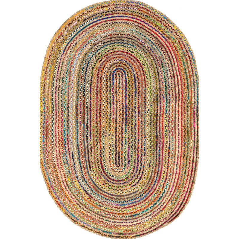 Handmade Multicolor Braided Cotton Oval Area Rug, 7' x 9'