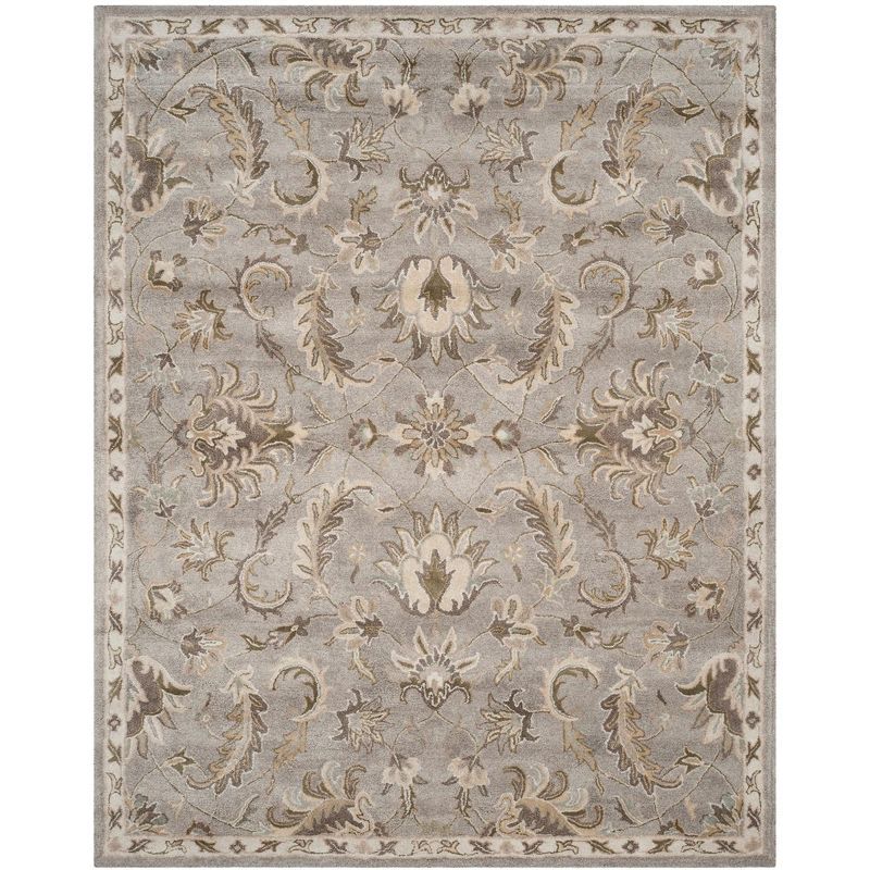 Elegant Gray Floral Tufted Wool and Viscose 8' x 10' Area Rug