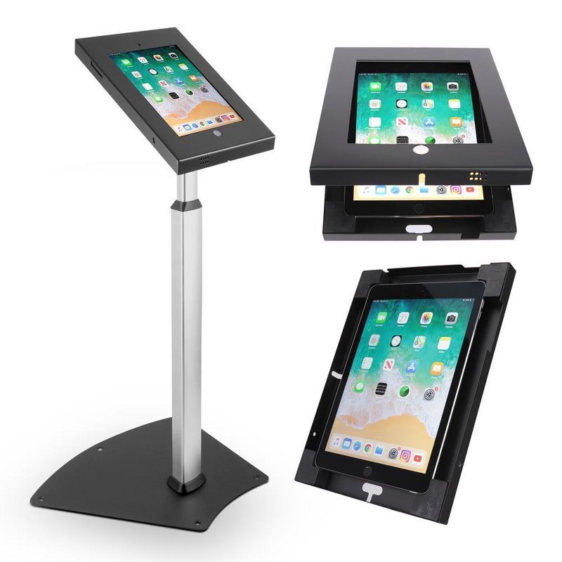 Adjustable Black and Silver Anti-Theft iPad Floor Stand