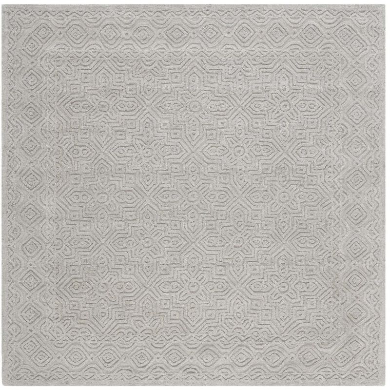 Handmade Silver Geometric Wool Square Area Rug, 6' x 6'