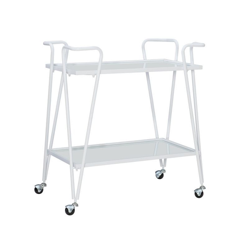 Linon Lawsonia Sleek 2-Tier White Iron Bar Cart with Mirrored Shelves