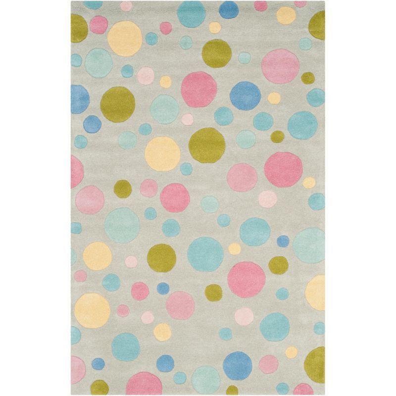 Handmade Gray Wool and Viscose Polka Dot Area Rug