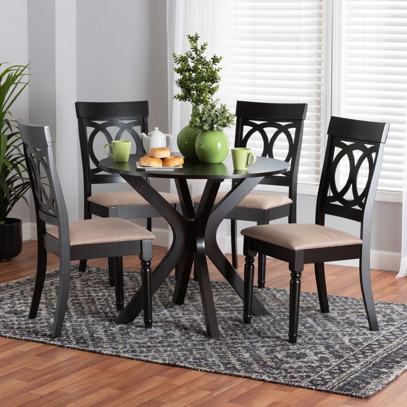 Jessie Modern Sand Fabric and Dark Wood 5-Piece Dining Set