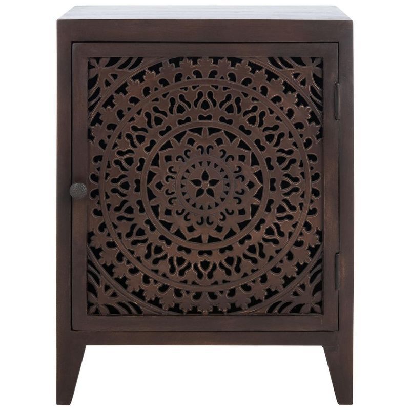 Thea Brown Carved Wood 1-Door Nightstand