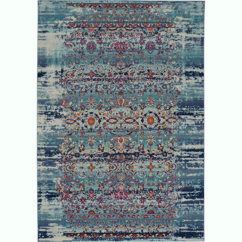 Vintage Blue and Multicolor Synthetic Rectangular Area Rug