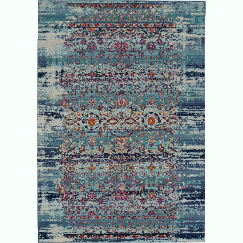 Handmade Blue Rectangular Stain-Resistant Synthetic Rug 5'3" x 7'10"