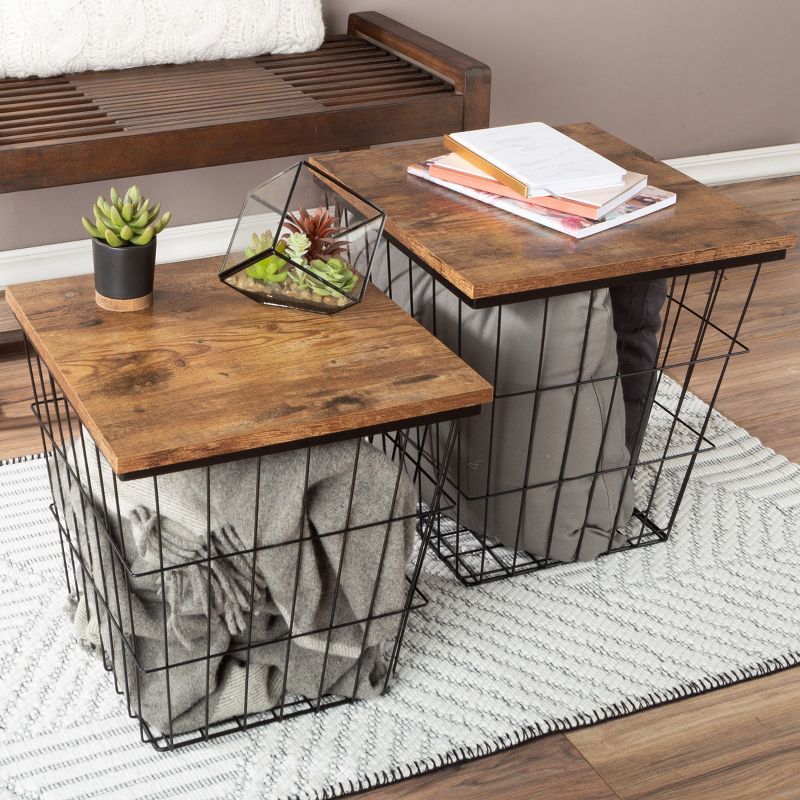 Industrial Farmhouse Nesting End Tables with Storage