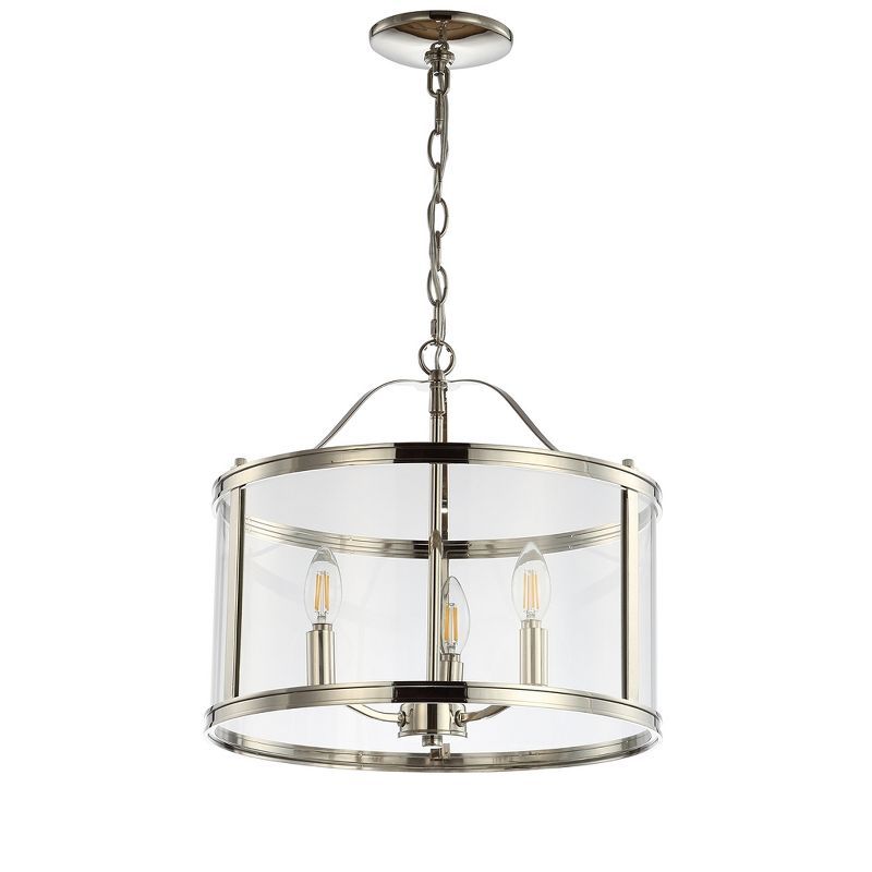 Shiny Nickel and Glass Drum Shade Chandelier