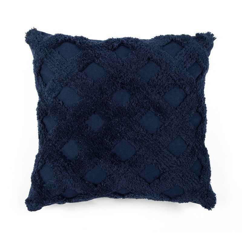 Navy Tufted Diagonal Cotton 20"x20" Decorative Pillow Cover