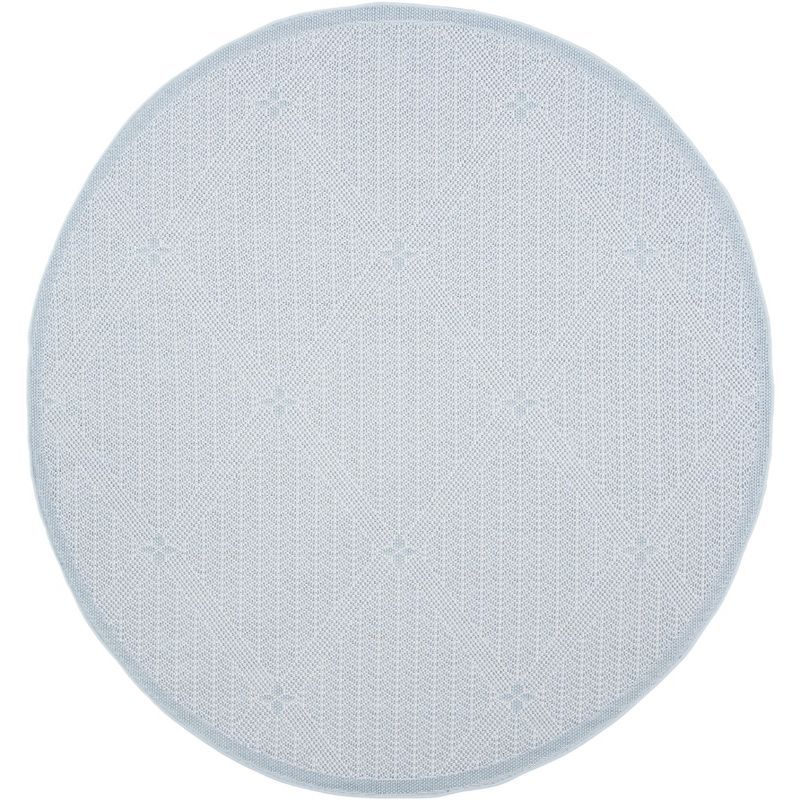 Light Blue Diamond Pattern Round Synthetic Rug