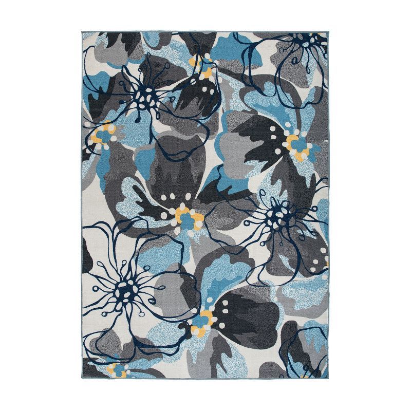 Elegant Gray Floral Tufted Synthetic Area Rug 5' x 7'