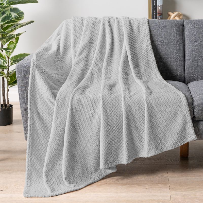 Light Gray Chevron Flannel Fleece Throw Blanket