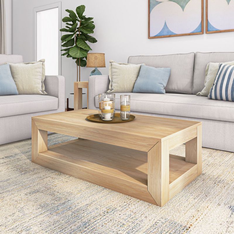 Blonde Wood Rectangular Coffee Table with Shelf, 48"