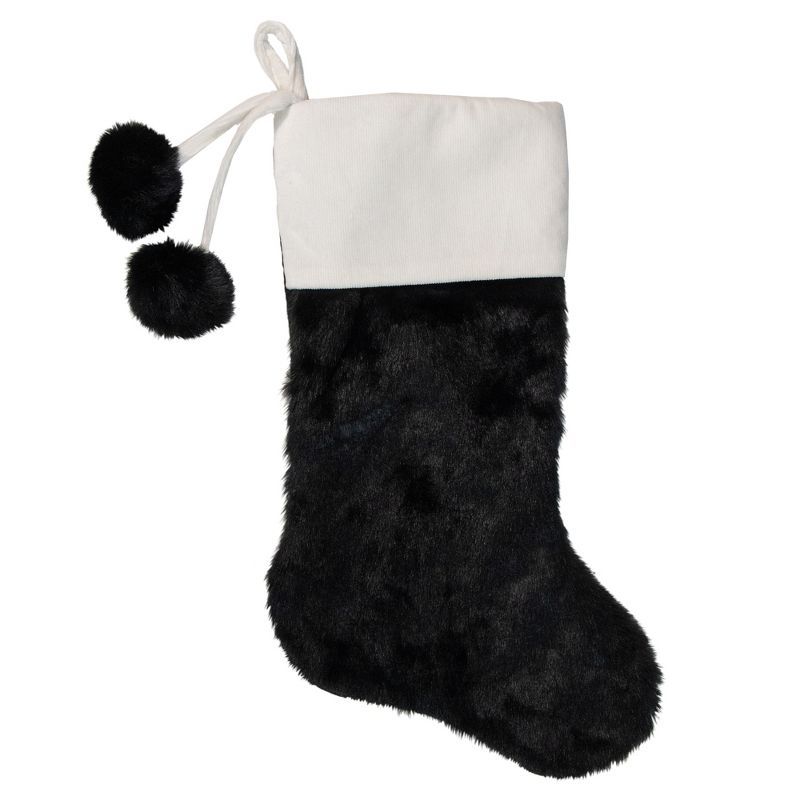 Black and White Faux Fur Christmas Stocking with Corduroy Cuff