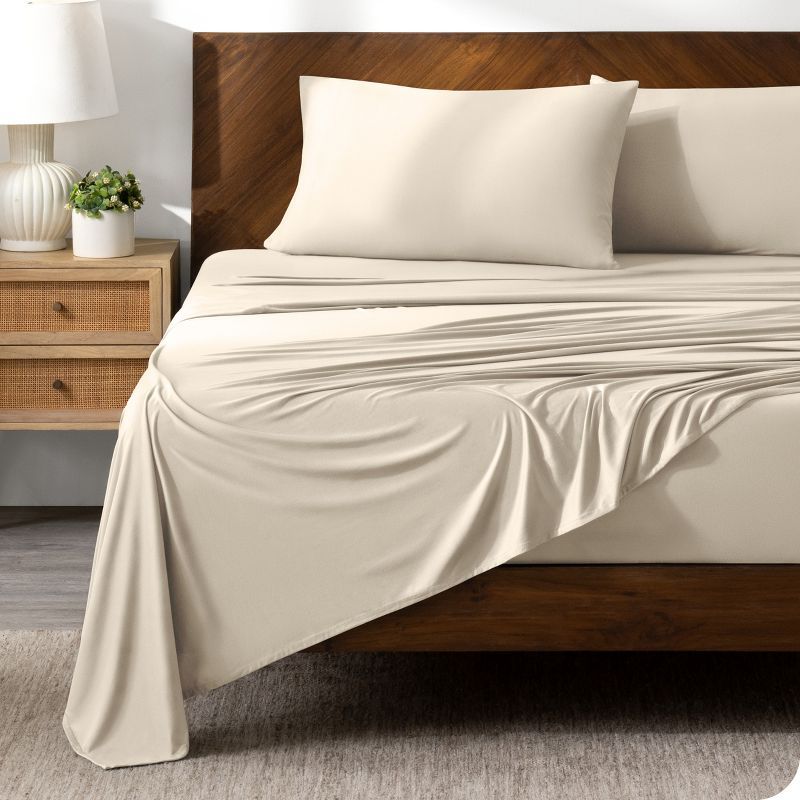 Twin Sand Microfiber Stretch Knit Sheet Set