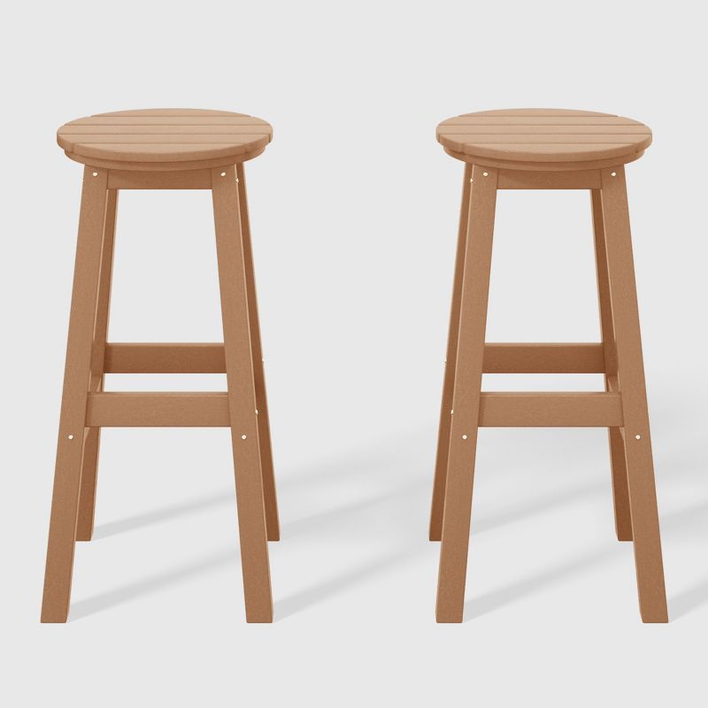 Teak 29" Backless HDPE Outdoor Bar Stools, Set of 2