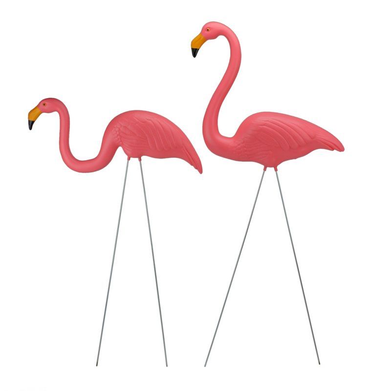 Set of 2 Pink Flamingo Climate Resistant Yard Stakes