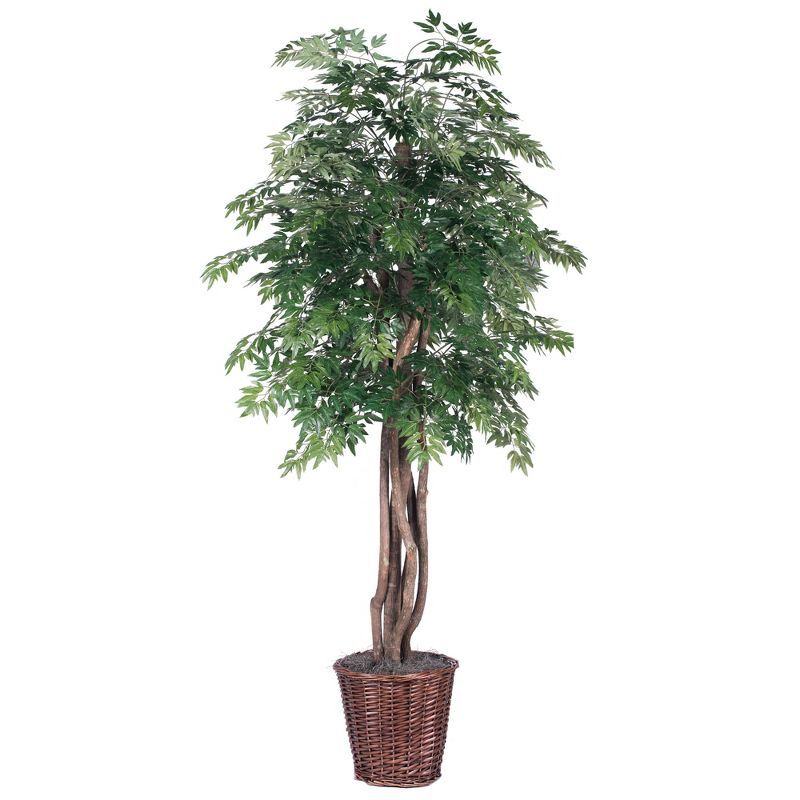 Elegant Silk Ming Aralia 73" Faux Potted Tree with Realistic Dragonwood