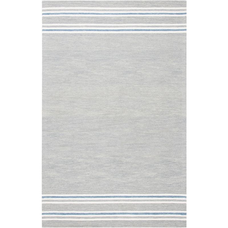 Grey and Blue Striped Wool 4' x 6' Handmade Tufted Rug