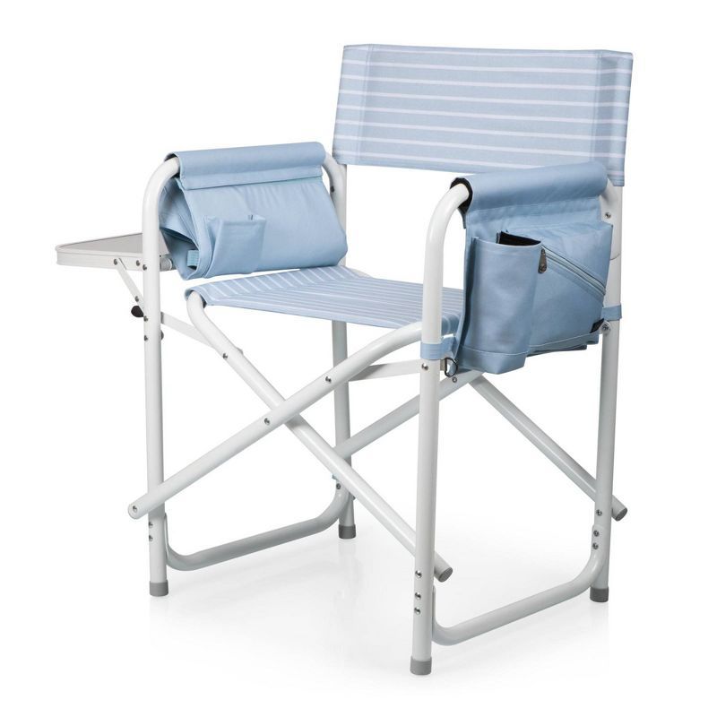 Light Blue Striped Aluminum Camping Director's Chair with Side Table