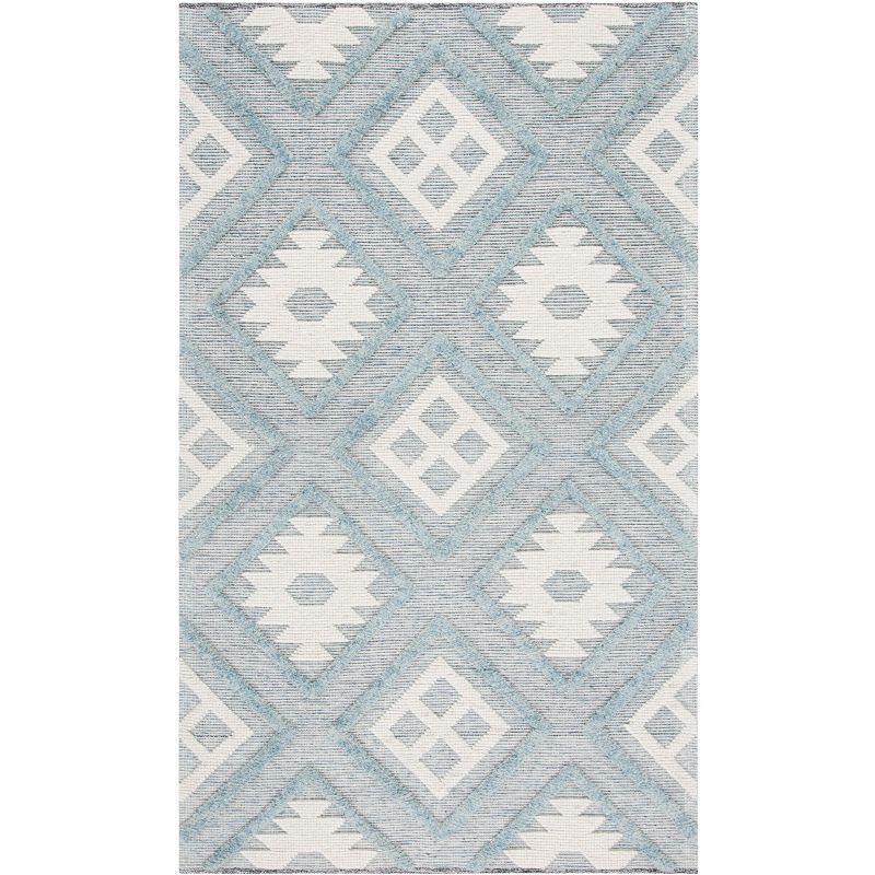 Vermont Blue and Ivory Handwoven Wool Area Rug 5' x 8'