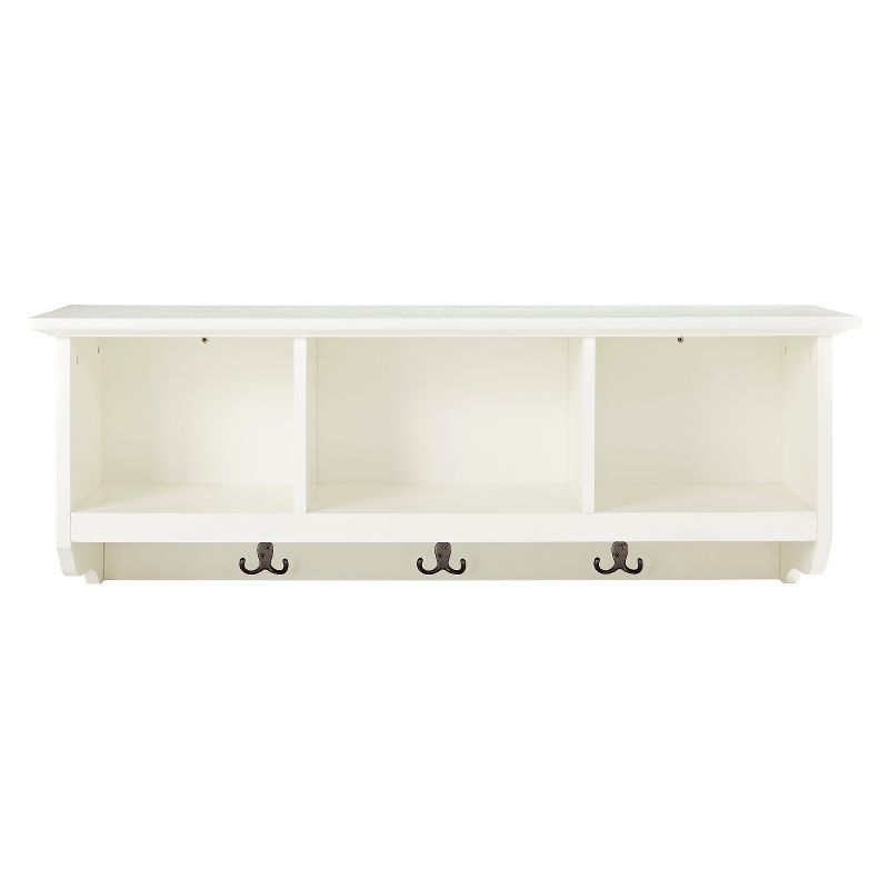 Elegant White Entryway Key/Mail Organizer with Cubbies and Hooks