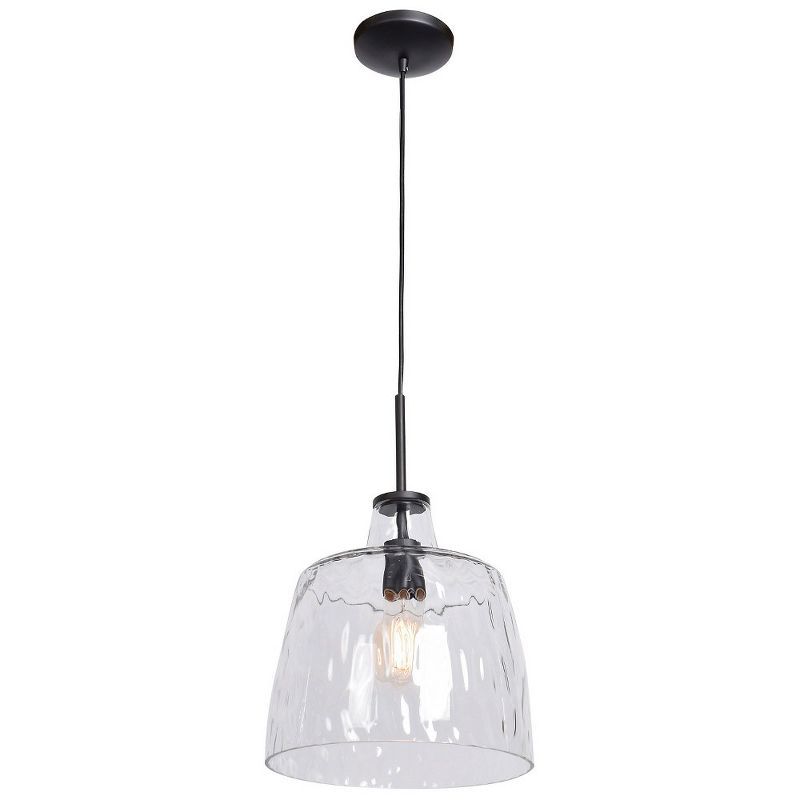 Black Mini Pendant Light with Clear Wavy Glass Shade