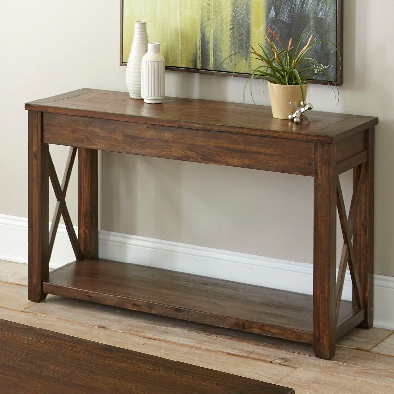 Lenka 48" Mocha Oak Wood Console Table with Storage Shelf