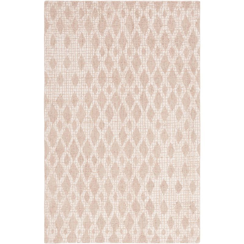 Beige Ivory Abstract Handmade Wool Tufted 4' x 6' Rug