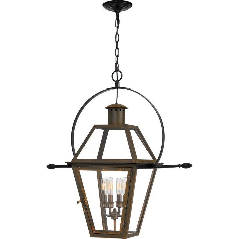 Industrial Bronze Glass 4-Light Indoor/Outdoor Pendant Lantern