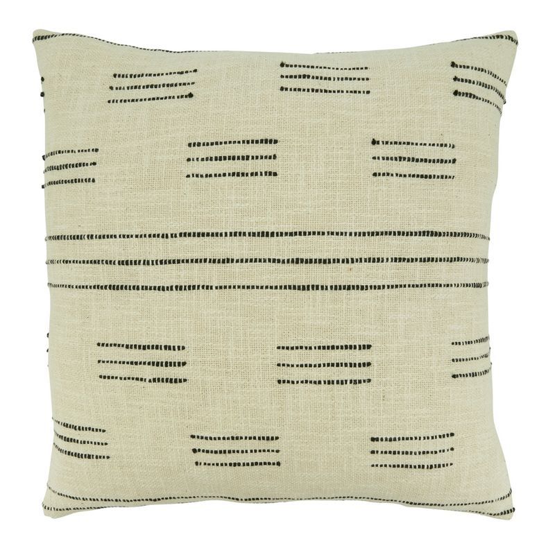 Ivory Cotton Dash Line Throw Pillow with Down Filling