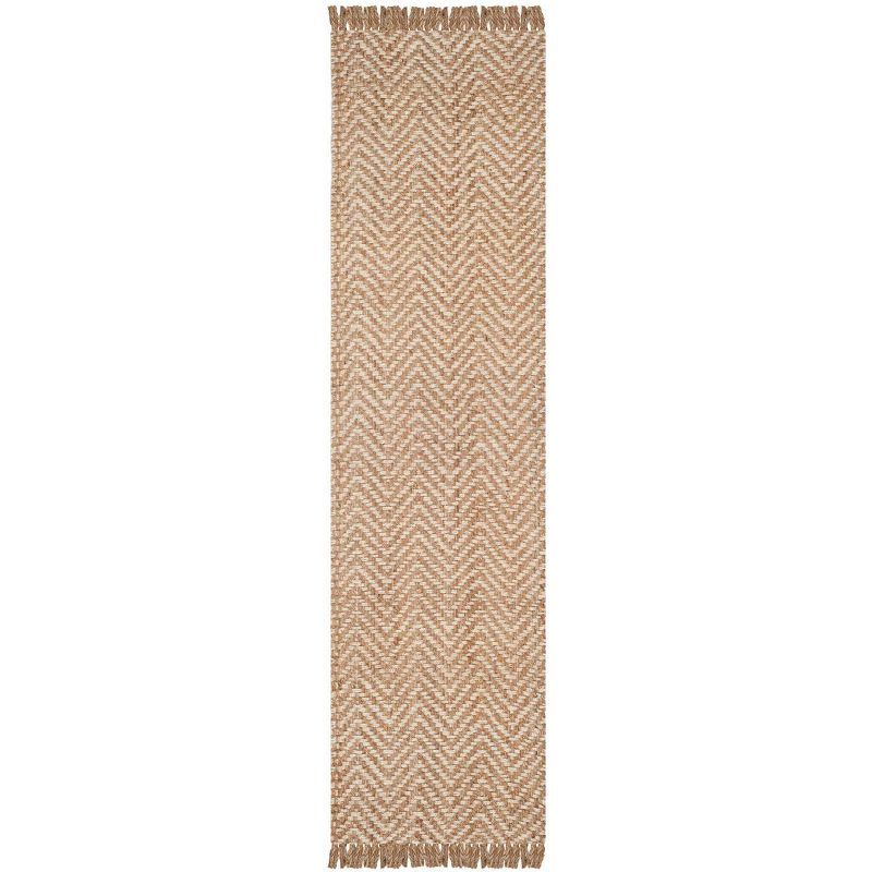 Ivory and Natural Braided Wool Chevron Runner Rug