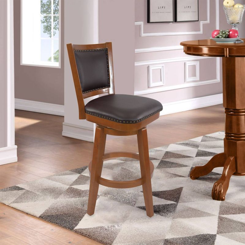 Walnut Finish Swivel Barstool with Faux Leather Seat