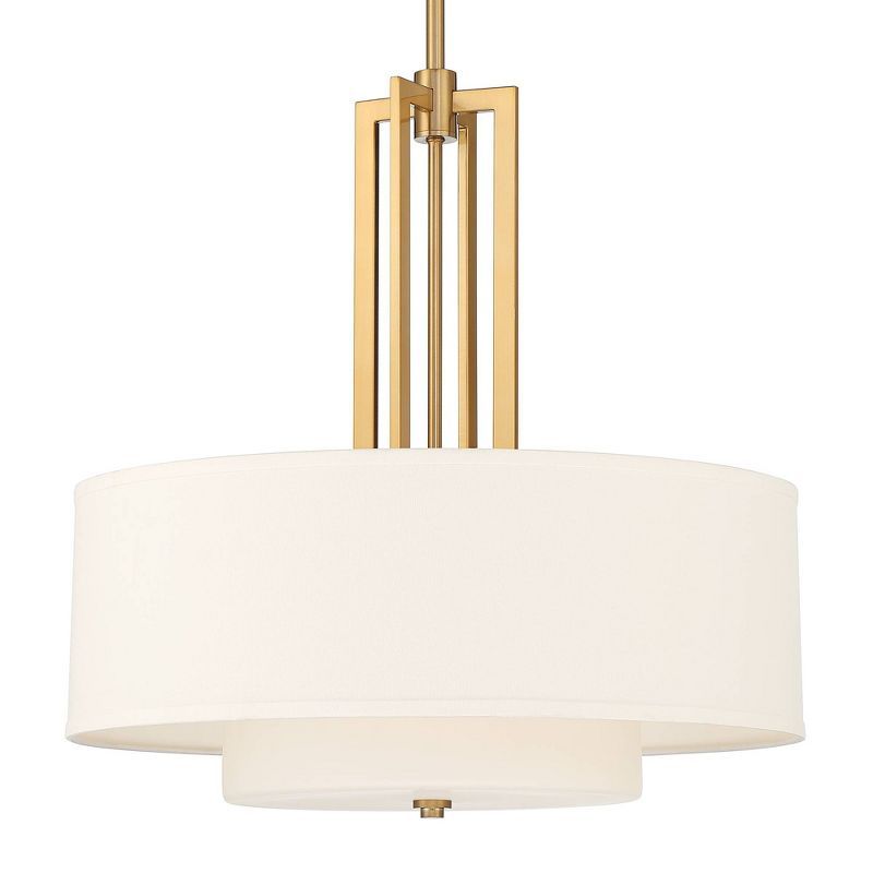 Warm Brass Double Drum Pendant Light with Linen Shade