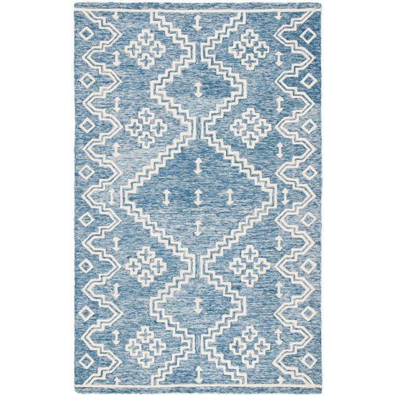Handmade Blue Wool Abstract Tufted Rectangular Rug 5x8 Feet
