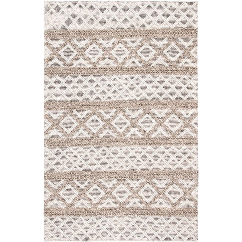 Ivory and Grey Hand-Knotted Geometric Wool Area Rug