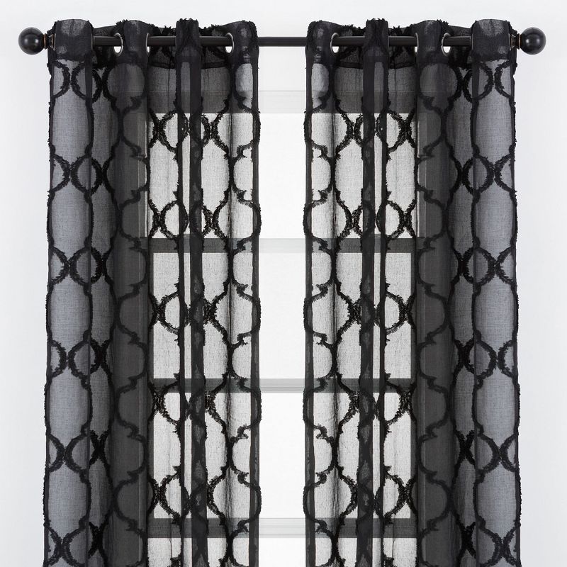 Black Sheer Moroccan Embroidered Grommet Window Panels