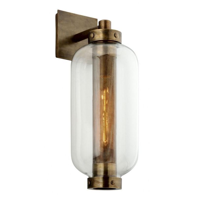 Vintage Brass and Clear Glass Cylinder Outdoor Wall Sconce