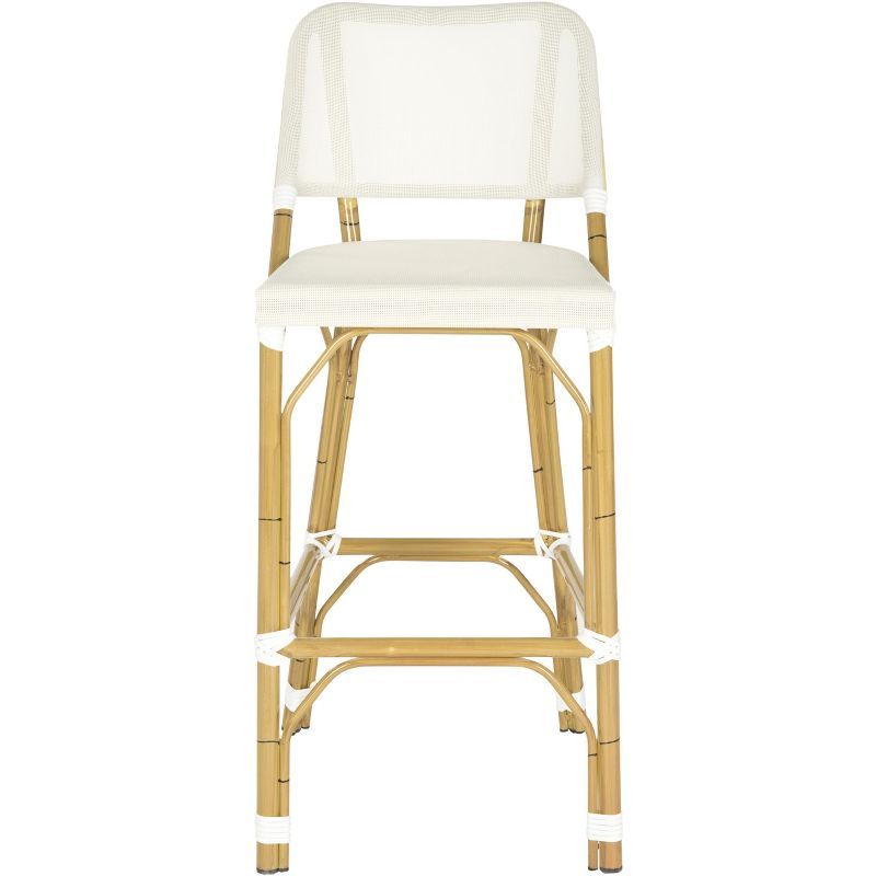 Beige Faux Bamboo and Rattan Indoor/Outdoor Bar Stool