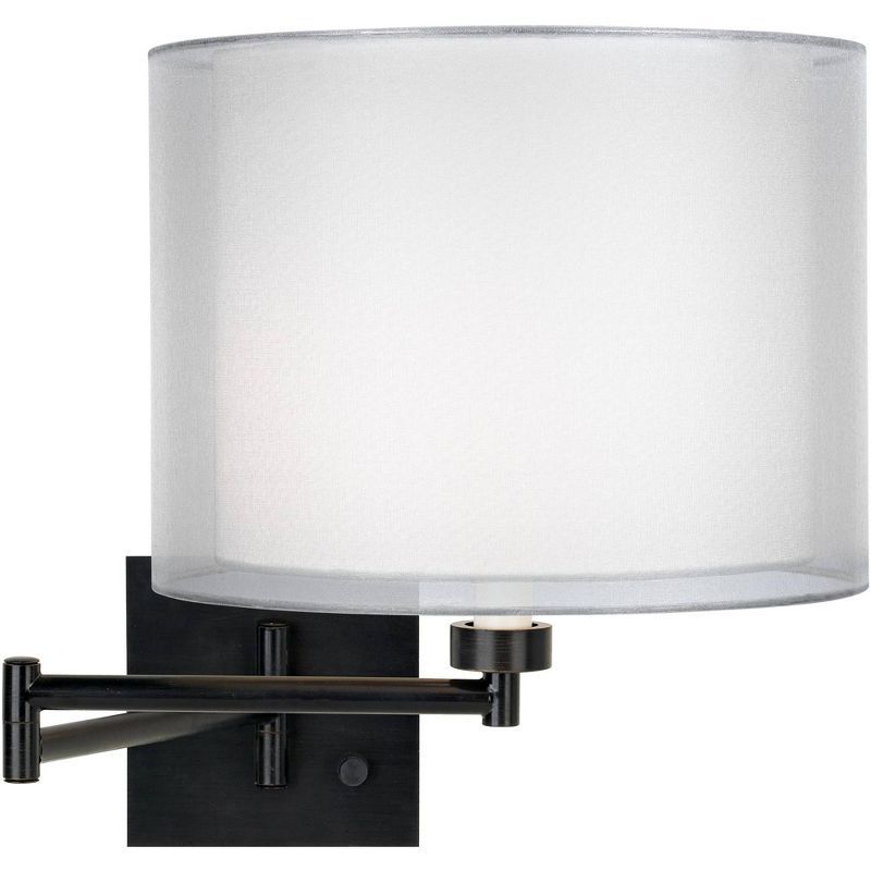 Black Metal Swing Arm Wall Lamp with Double Sheer Drum Shade