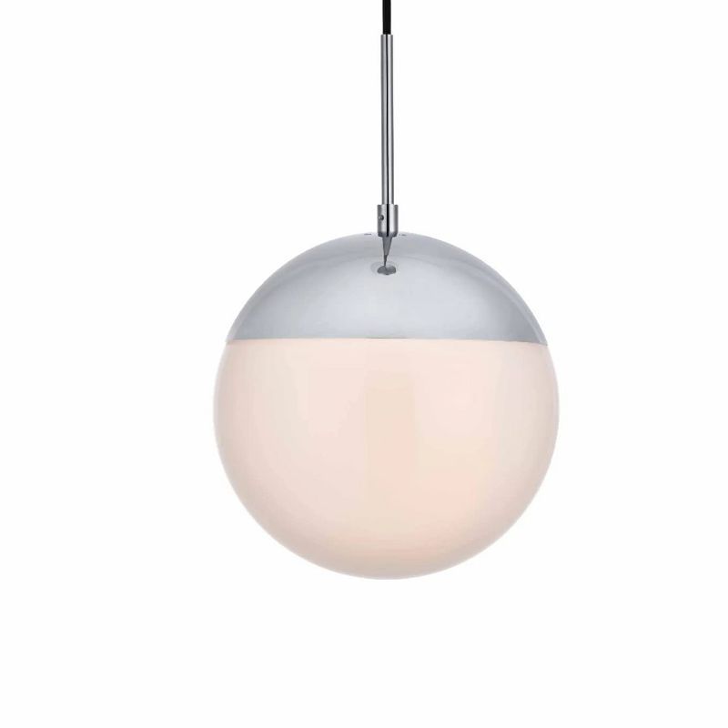 Chrome Pendant Light with Frosted White Glass Globe Shade