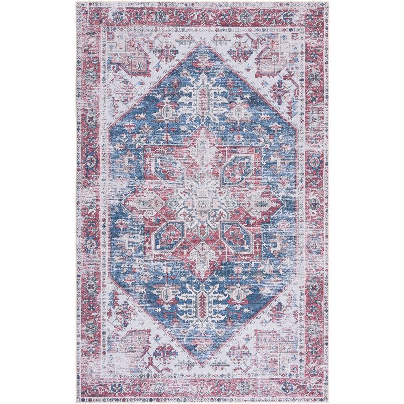 Navy and Red Synthetic 6' x 9' Hand-knotted Area Rug