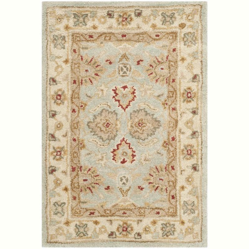 Handmade Grey Blue and Beige Floral Wool Rug