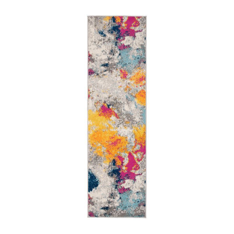 Multi-Color Abstract Synthetic Runner Rug, 2' x 7'