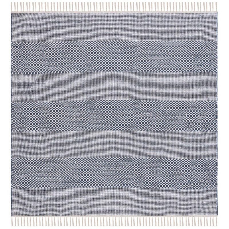 Ivory and Navy Geometric Cotton Square Area Rug